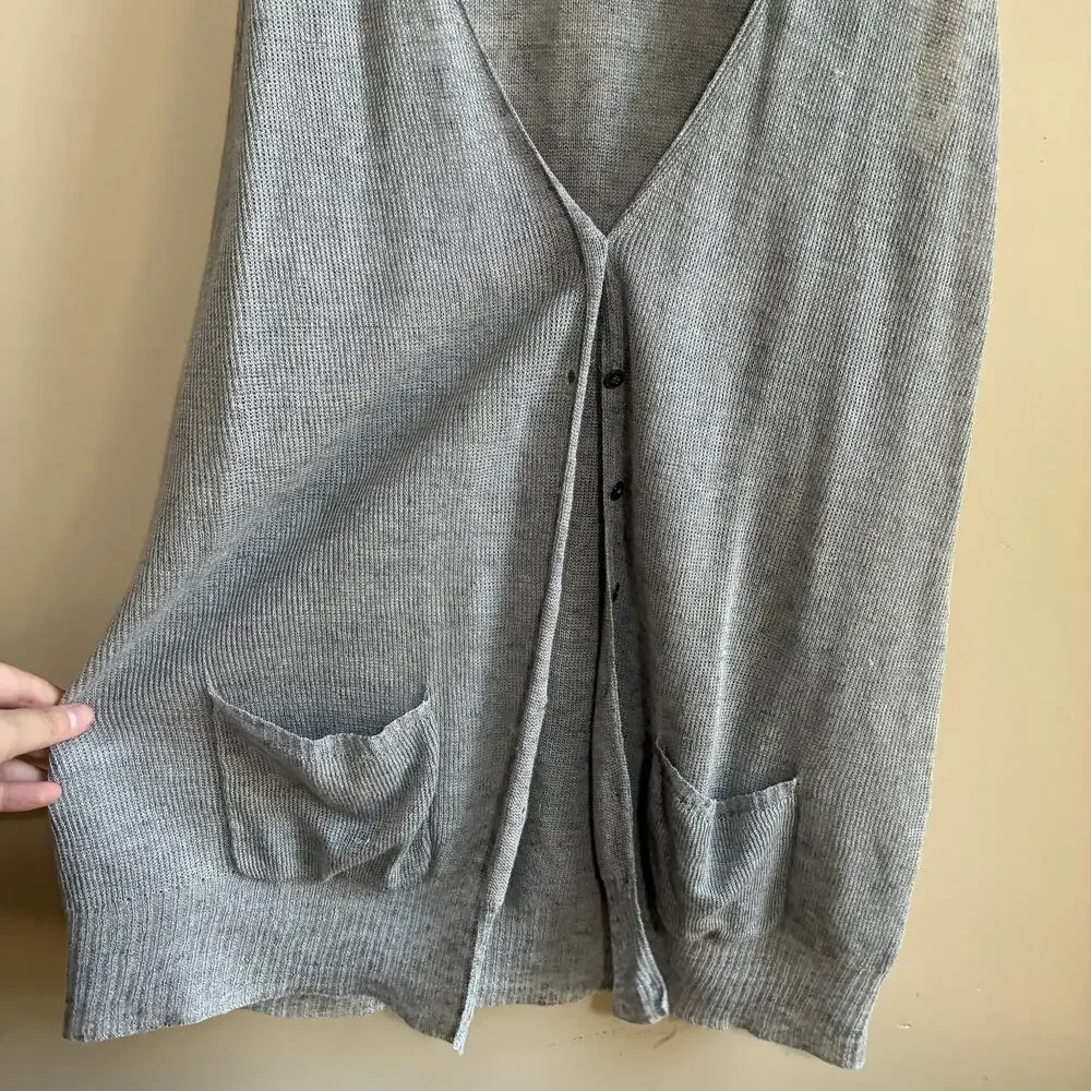 Eileen Fisher 100% linen gray button front cardigan vest women's S italian yarn